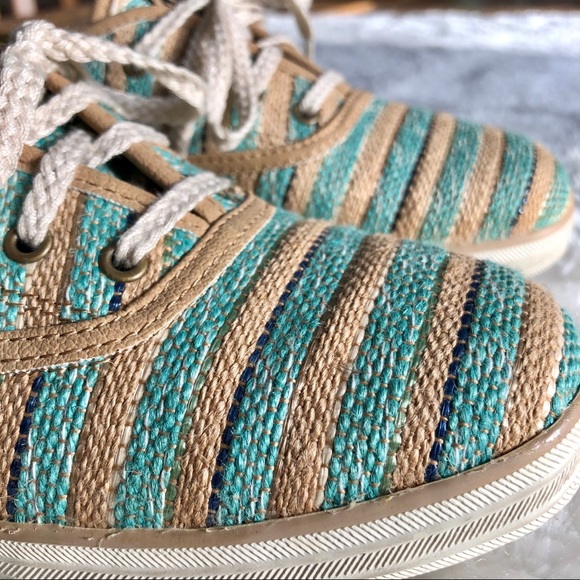 KEDS Aqua & Tan Jute Striped Sneakers - Picture 2 of 7